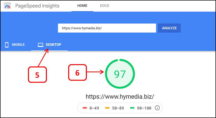 Desktop Page Speed Score for Hymedia Web Page