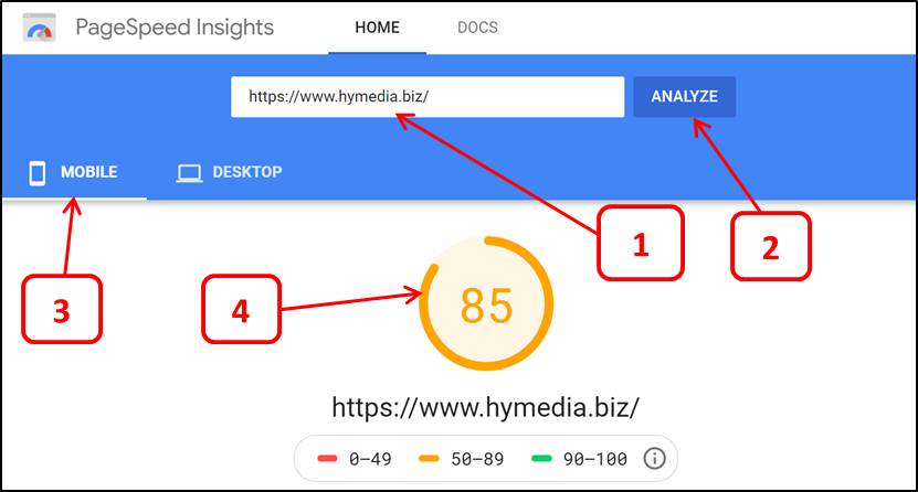 Mobile Page Speed Score for Hymedia Web Page